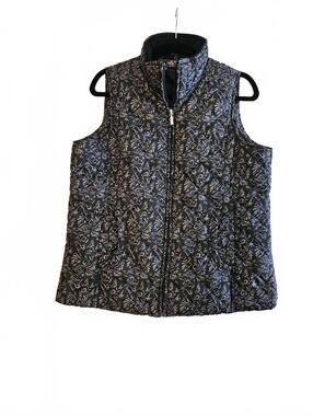 Jane Ashley Women's Quilted Puffer Sleeveless Vest Black w/Floral Pattern-Large